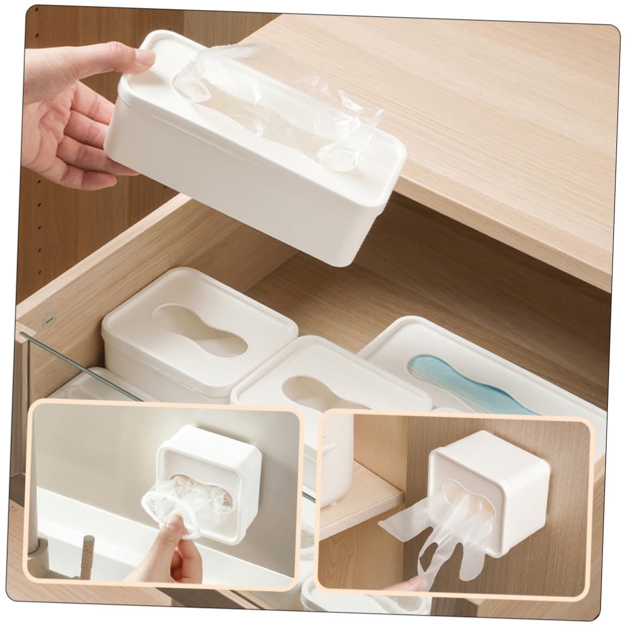 Garneck 1set Mask Storage Box Organizer Clear for Airtight Damp Small Bathroom Organiser Cover Container Modern Funny Holder with Masks Wet Tissue Boxes White 2pcs