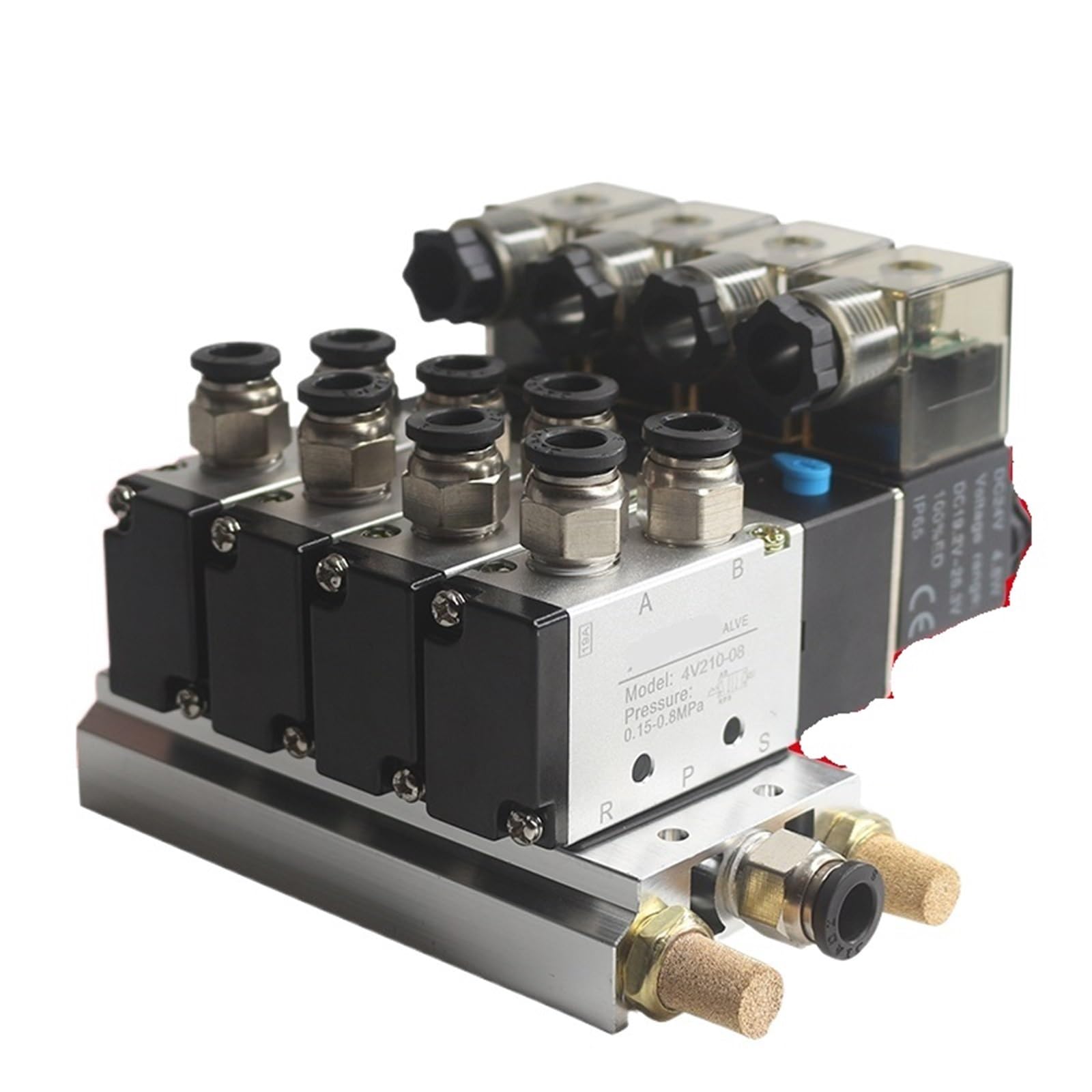 4v210-08 Vanne pneumatique à valeur de collecteur 5/2 Groupe d'électrovannes Vanne d'inversion de cylindre d'îlot de vanne Distributeur pneumatique 1 pièces(7 combinations,DC24V 8mm tube)
