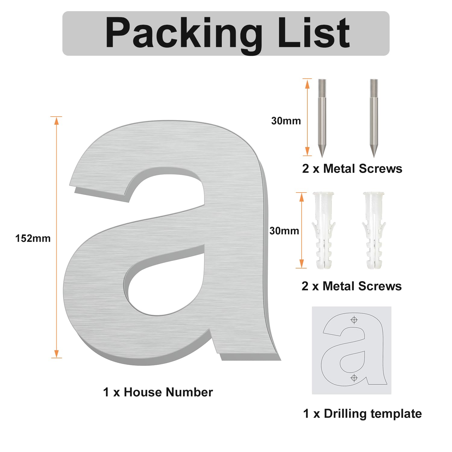 Brushed Modern House Number -152mm Height, Made of solid 304 Stainless Steel, Floating Appearance and Easy to install (Letter a) - Image 2