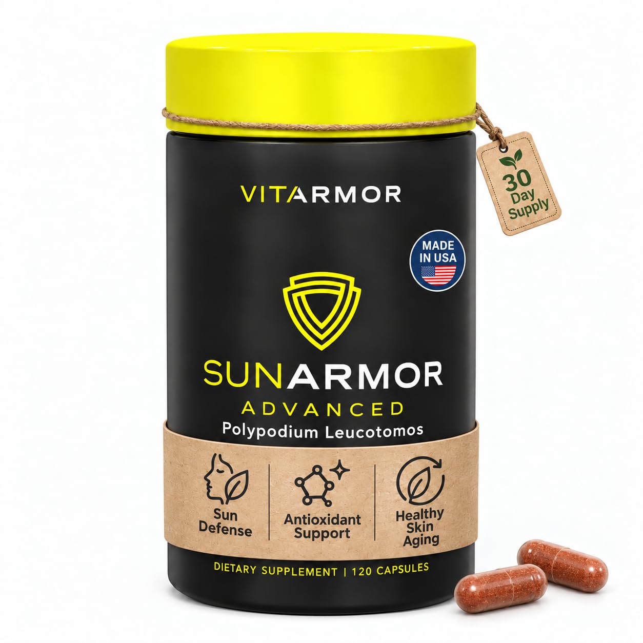 Polypodium Leucotomos 240mg with Nicotinamide, Antioxidant Rich Skin Care Supplement, Fights the Signs of Photoaging, Dermatologist Developed, 120 Capsules, SunArmor Advanced