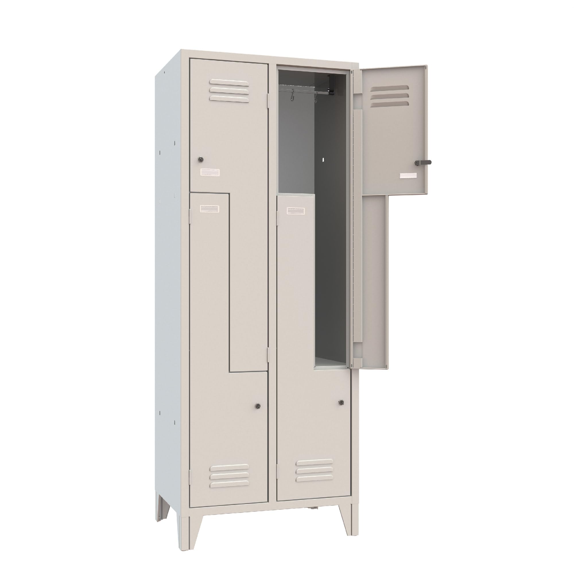 XLOCKERS Armadio Spogliatoio Monoblocco Ante a Z, 4 Posti, in Metallo, 690x500x1800 mm, Colore Grigio RAL 7035. Con Imballo di Sicurezza.