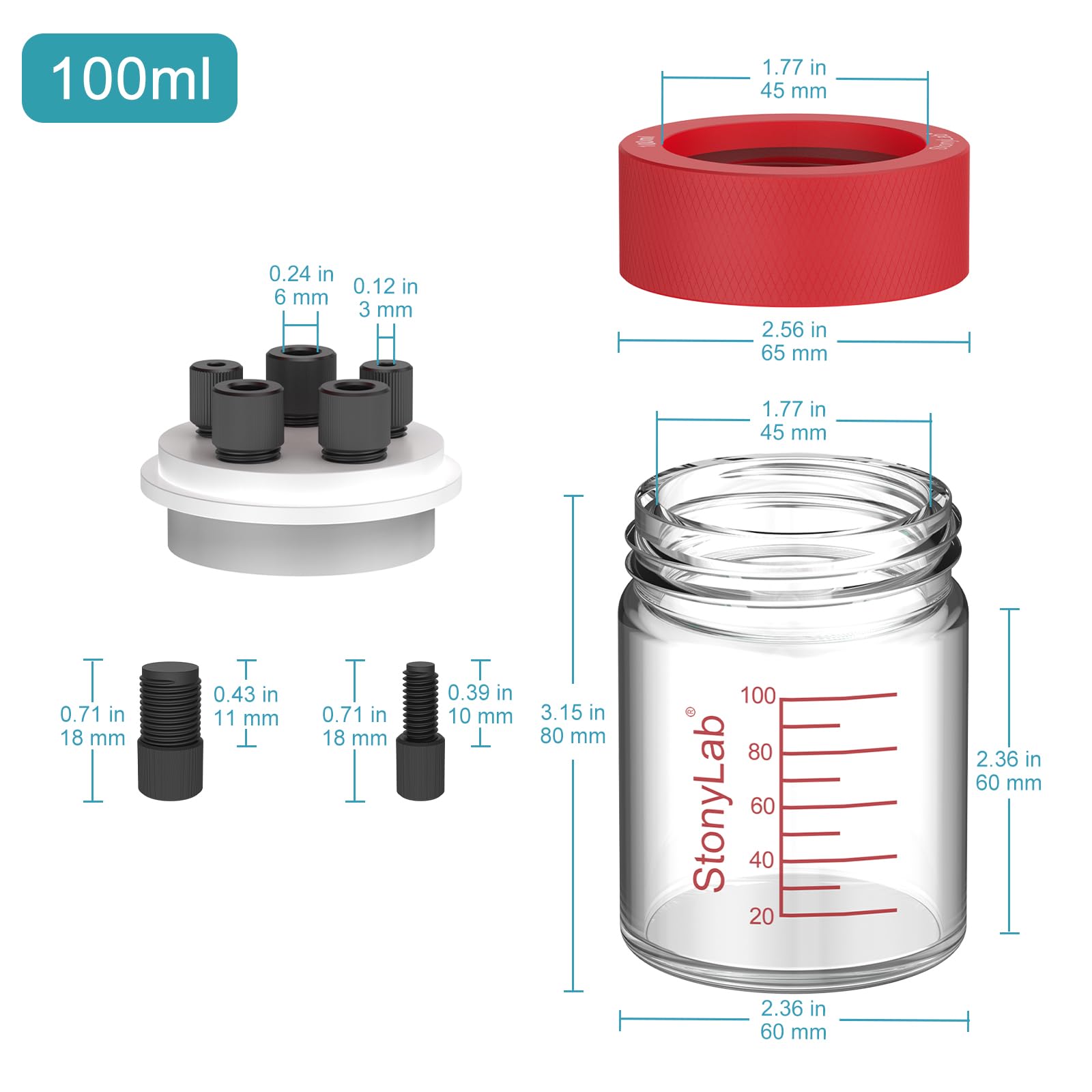 Célula Electrolítica 100ml Supersellada con Gas Puerto, Sistema de 3 Electrodos, Cuerpo de Vidrio de Borosilicato y Tapa de PTFE