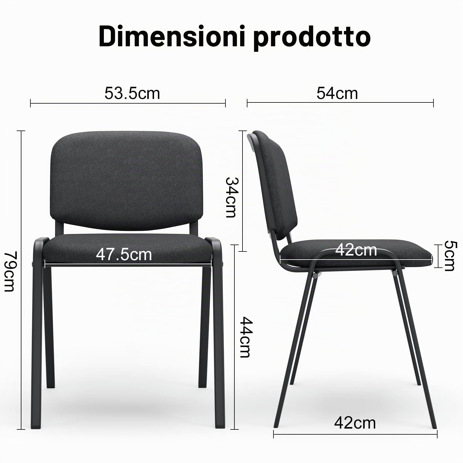 BASETBL Set 2 Sedia ufficio, Sedia Visitatore, Sedie Conferenza in Tessuto, Sedie da Attesa, Dotate di Una Solida Struttura Metallica e Schienale Imbottito, Capacità di Carico 150 kg, Impilabile