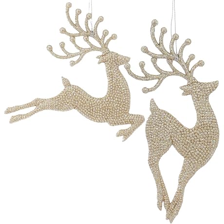 Kurt Adler 7" Champagne/Gold Diamond Reindeer Ornaments (2 Pack Assorted)