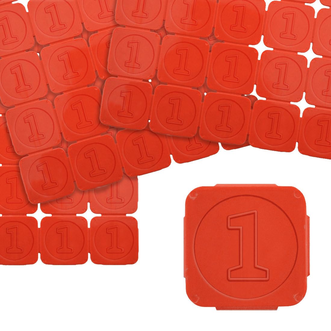 1000 jetons événementiels séparables avec chiffre 1 en relief CombiCraft en rouge en plastique, destiné comme jetons de festival, jetons de consigne ou comme jetons de buvette
