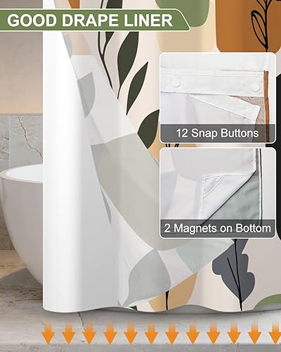 Miniatura 5 de Juego de cortina de ducha bohemia sin ganchos y forro a presión, cortinas de ducha impermeables de doble capa con parte superior transparente,