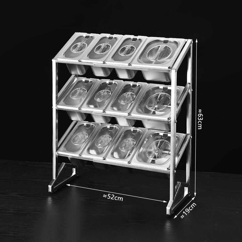 Estante de especias de pie de acero inoxidable de 3 filas con cubierta transparente, 15 sartenes para encimera, organizador de compartimentos retráctiles, múltiples condimentos, plateado