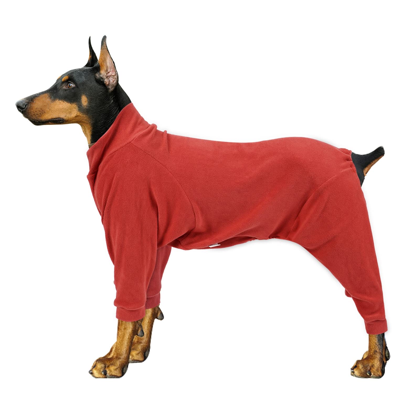 Shienfir Pijama para perro, overol para mascotas, hebilla ajustable, tela elástica, cálida, antideslizante, ropa de algodón para perros medianos, perros grandes, rojo, XL