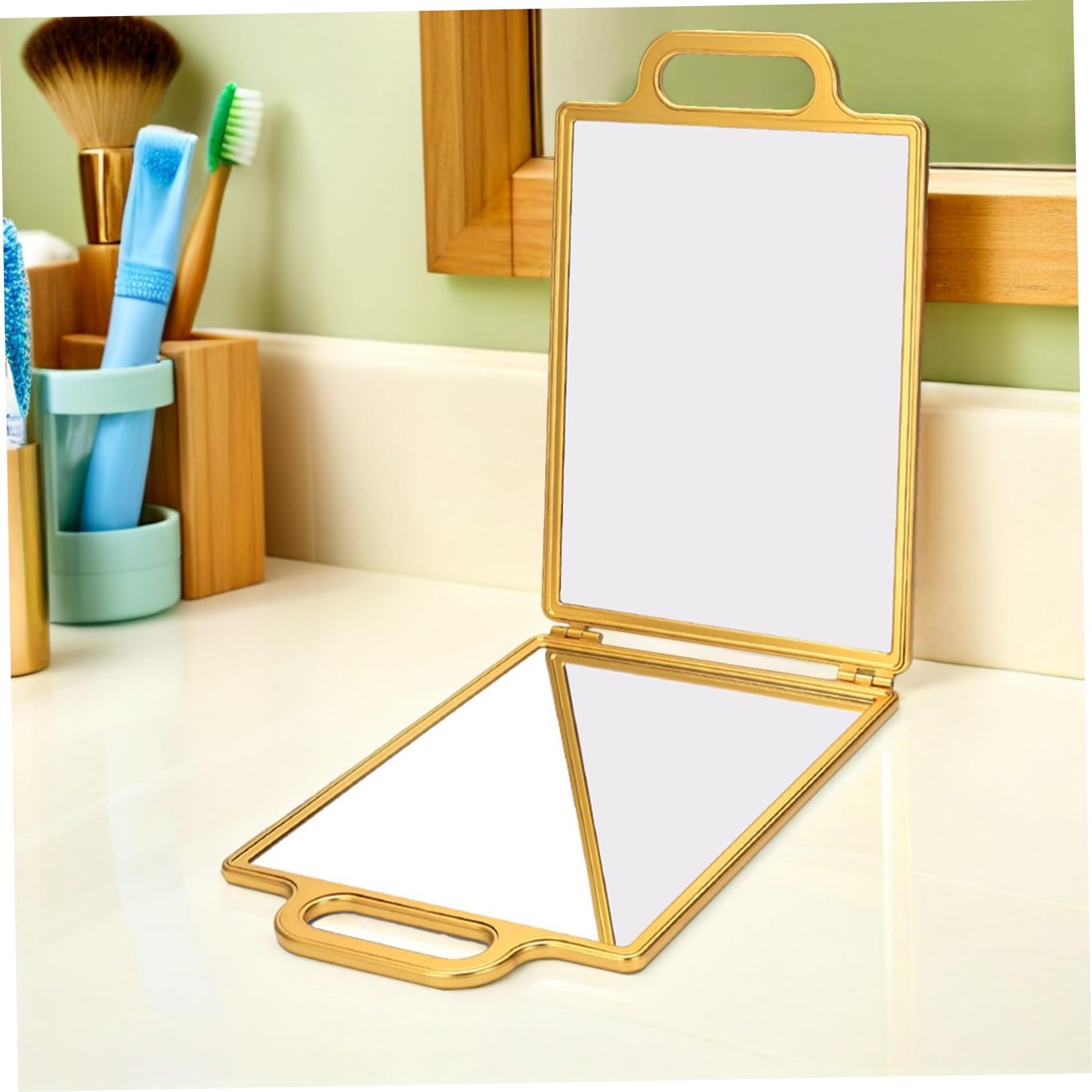 Mikinona Miroir Pliant Doré Double Face Format Compact Professionnel pour Coiffure Salon De Beauté Et Maquillage Portable De Voyage