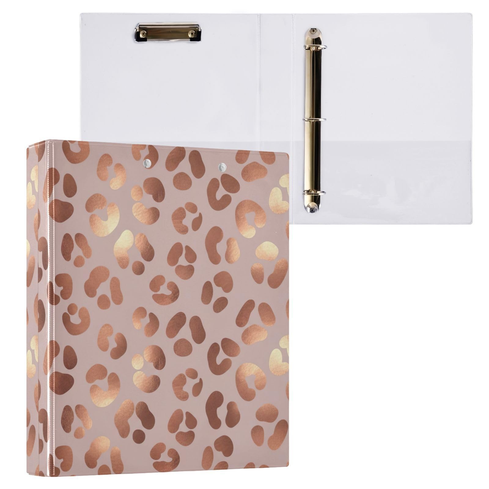 Carpeta de 3 anillos, carpeta de anillos en D rosa rosa leopardo rosa rosa paquete de 2 | Con portapapeles y bolsillos, para escuela, universidad, oficina