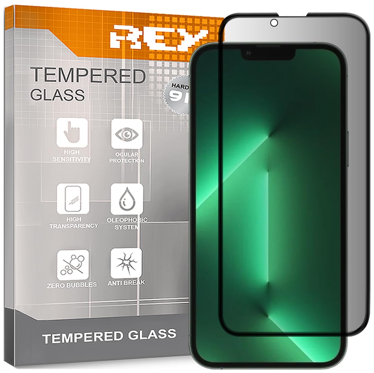 REY Protector de Pantalla Antiespía para iPhone 13 6,1" - 13 Pro 6,1" - 14 6,1", Cristal Vidrio Templado Premium