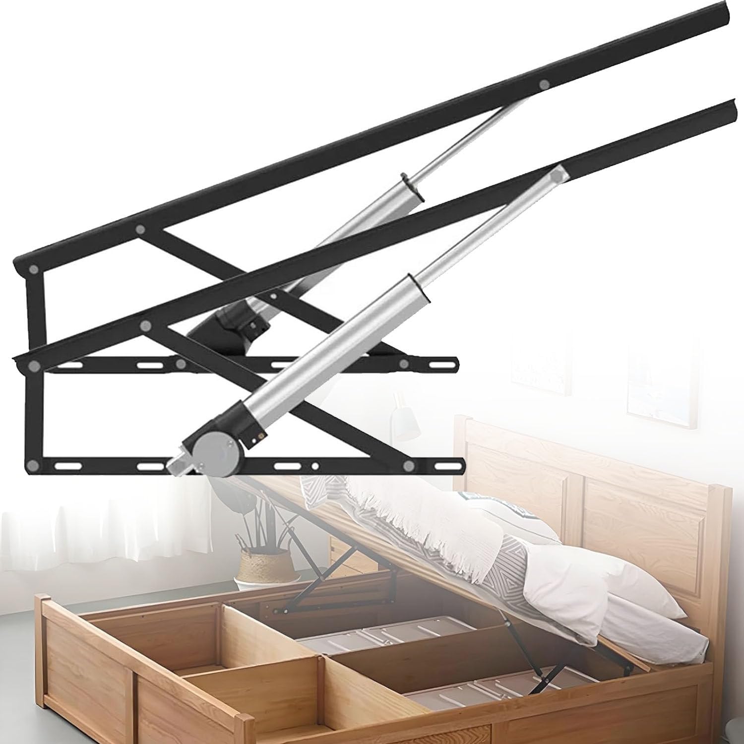 UORDBY 2 PCS Electric Bed Lift Mechanism,Lifting Gas Spring Set with Remote Control, Space Saving, 600kg Load Capacity for Storage Box Bed Sofa, DIY Project Black-0.8m