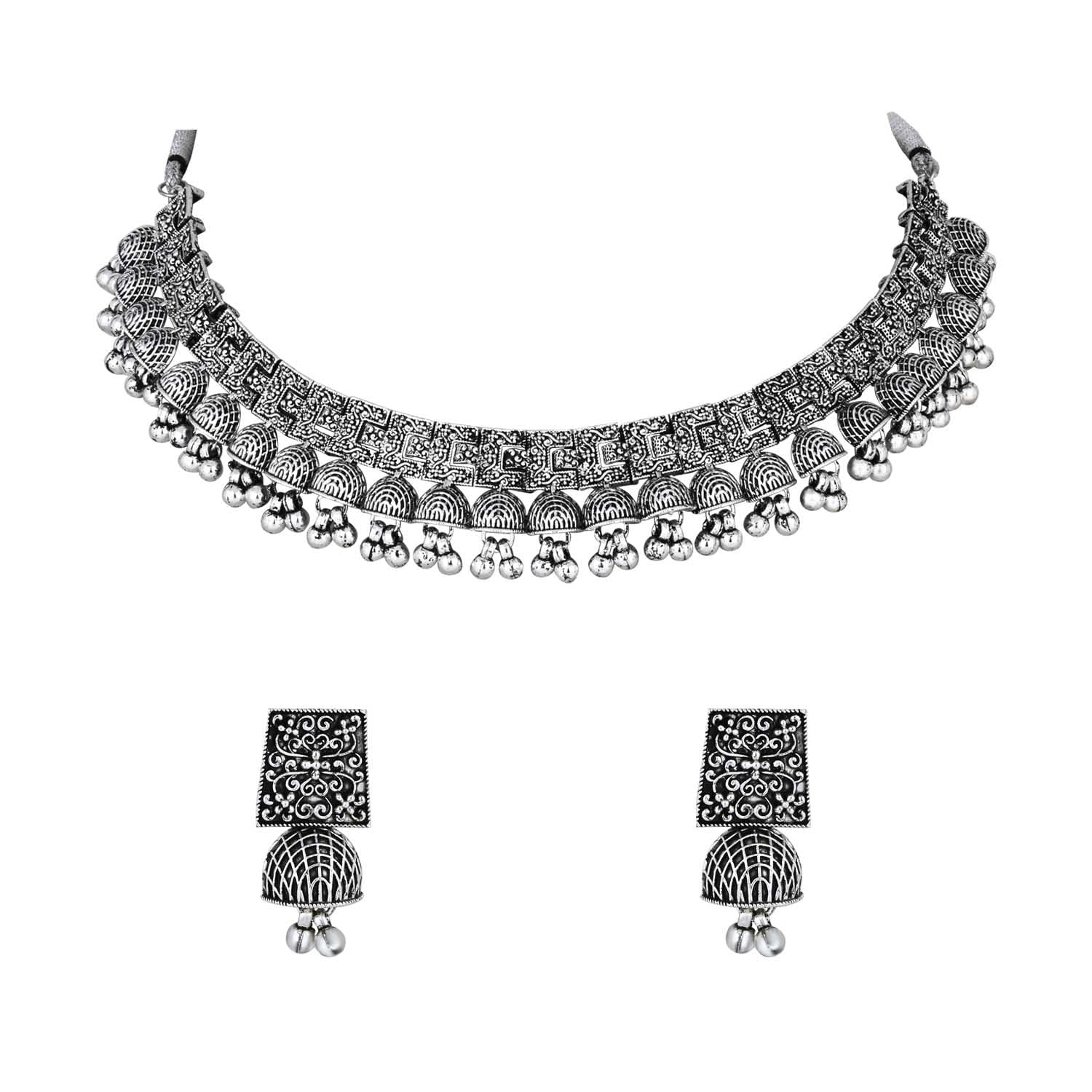 I Jewels Womens Navratri Ethnic Stylish Boho Silver Oxidised Afghani Ghungroo Choker Necklace Jewellery Set With Earrings (Mc194Ox) (B0DF5K2333) Amazon Price History, Amazon Price Tracker