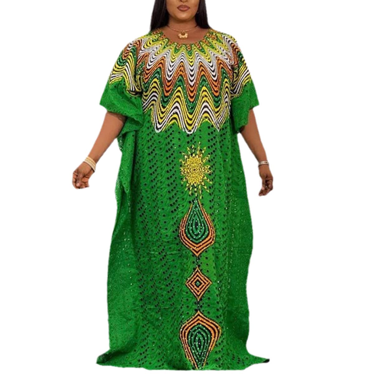 KelsiopAfrican Dresses for Women Embroidery Print Boubou Robe Africain Femme Abaya Dubai Long Kaftan Dress