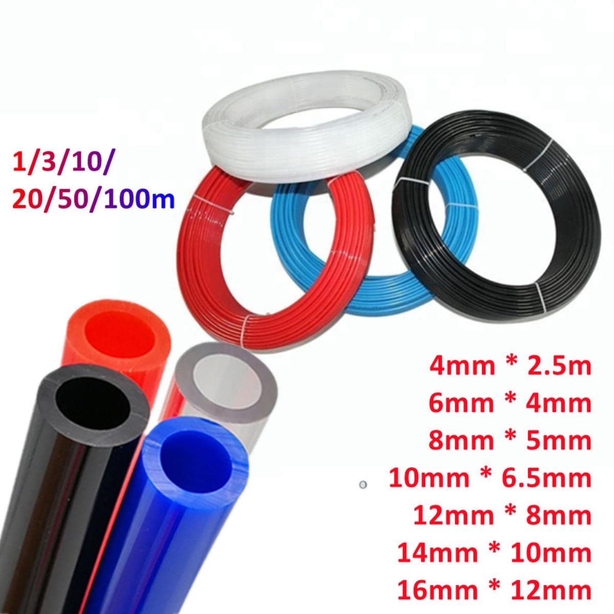 1 3 10 metros 8mm 6mm 4mm 10mm manguera de aire tubo neumático tubo PU mangueras 12mm 14mm para compresor tubo de poliuretano 8x5mm 6x4 12x8-transparente, 10 metros, OD 10xID 6,5mm