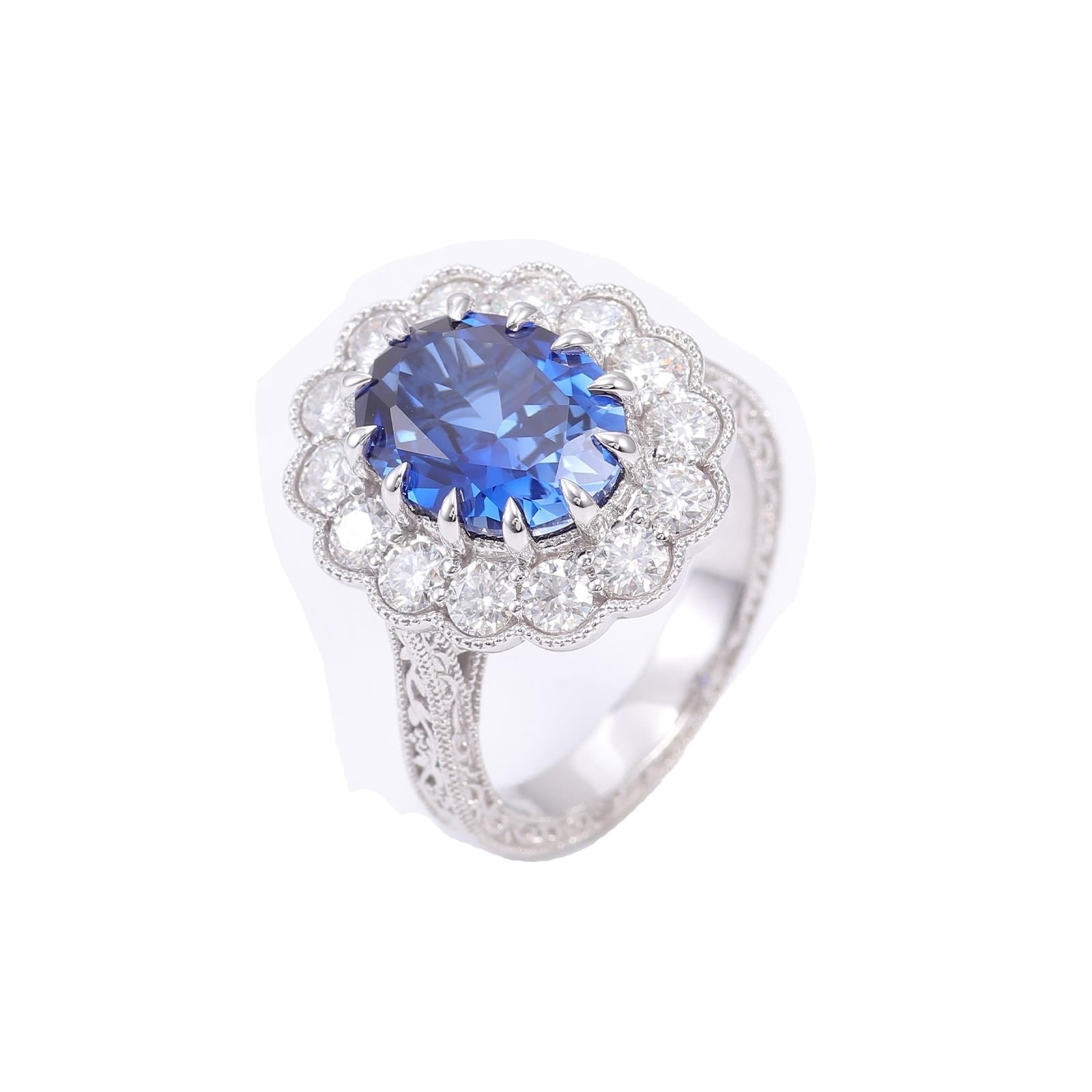 Regalo Amie Anillo de Fiancaille Oro Blanco 9 quilates zafiro creado en laboratorio flor talla lesbiana para madre Acción de Gracias Joyas