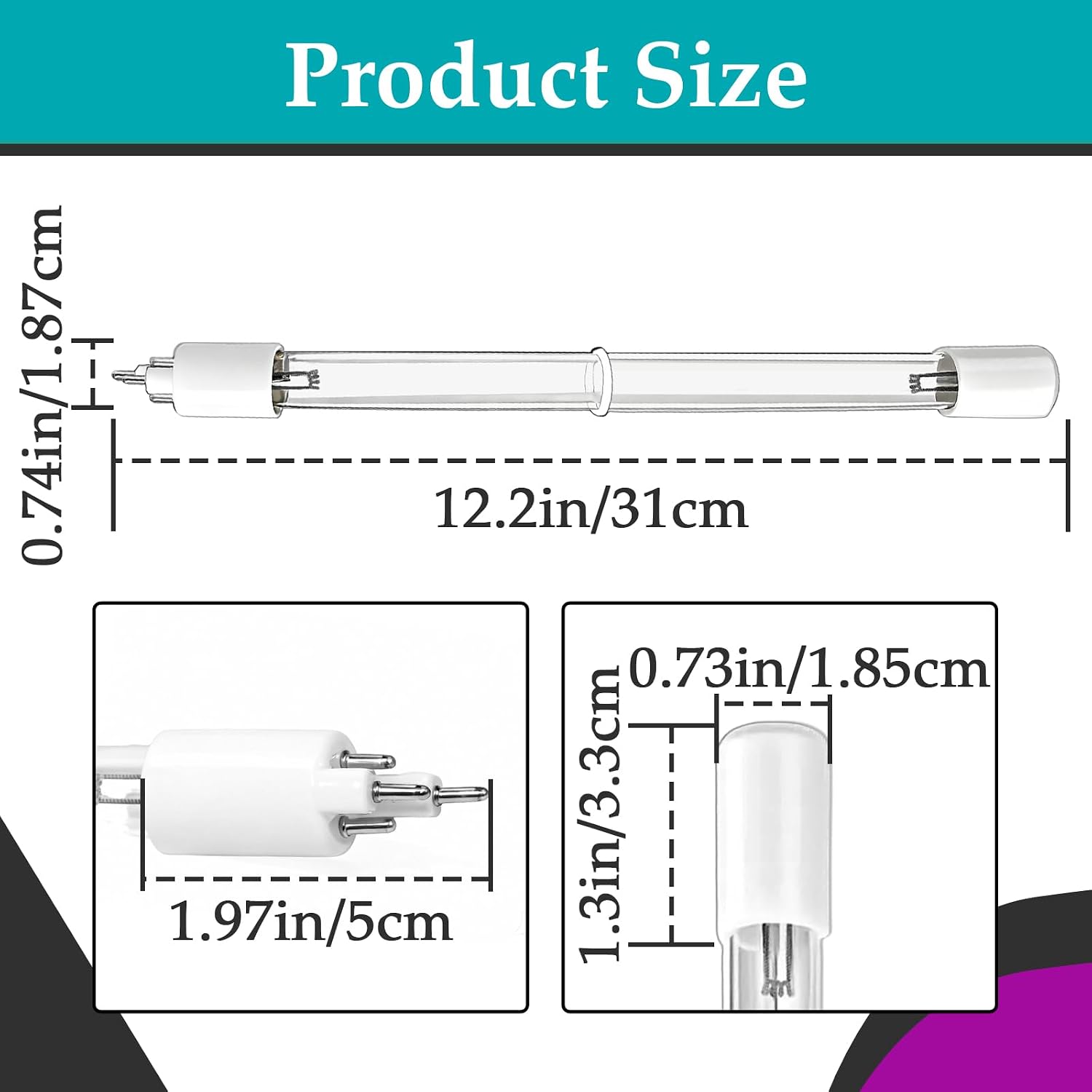 2 Pcs S200RL-HO Replacement Lamps Compatible with VIQUA VH200, VH200-V, SC-200, SCM-200, SCMV-200, SPV-200, SP200-HO, SPV-3.5, PUV-7, AQ-UV-STD Systems, 28W, 4-Pin Stepped Base