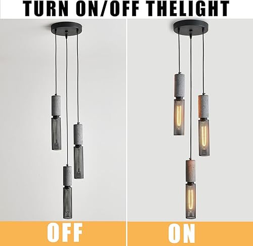 Miniatura 6 de Lámpara colgante lineal de hormigón de 3 luces con pantalla de malla metálica, moderna iluminación colgante industrial de cemento para cocina, isla,