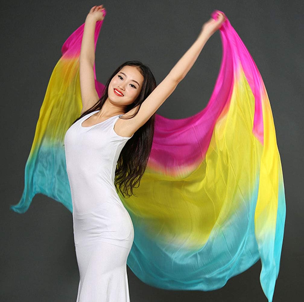 KIKIGOAL Women's 100% Silk Belly Dance Veils and Hand Scarves Gradual Colors 1.14x2.5m/98"x45" - Image 2