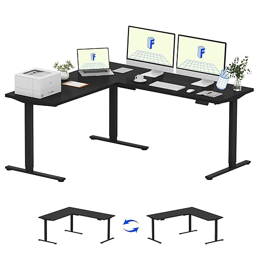 FLEXISPOT L Shaped Standing Desk, 71 x 63 Inch Electric Height Adjustable Corner Desk, Sit Stand Computer Workstation, Preset Controller, Home Office, Black Frame with Black Top
