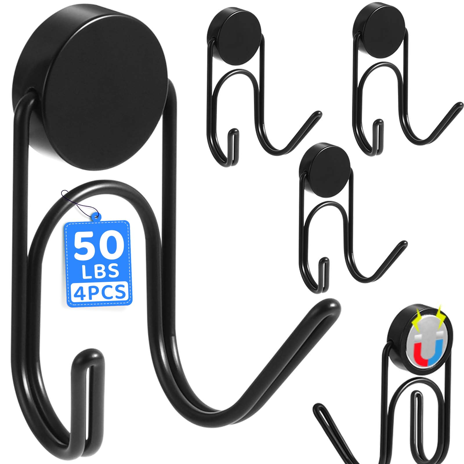 Magnetic Hooks 50Lbs 304 Stainless Steel Hooks Heavy Duty Magnets Hanging Hooks for Refrigerator Grill Toolbox Outdoor 2026