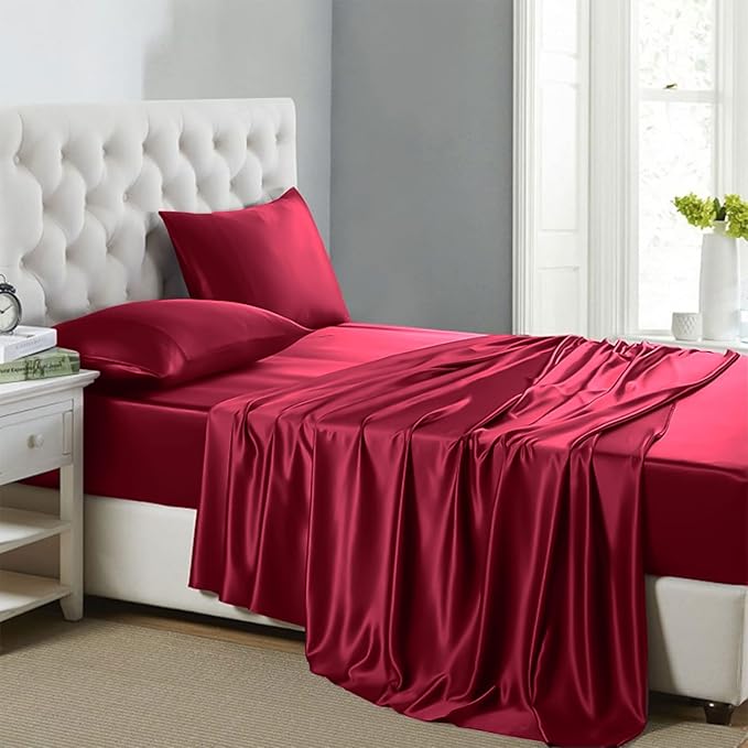 Lanest Housing Silk Satin Sheets, 4Piece Queen Size Satin