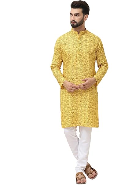 SOJANYA (Since 1958 Men’s Cotton Blend Kurta with White Churidar Pyjama – Diwali Celebration Ethnic Outfit