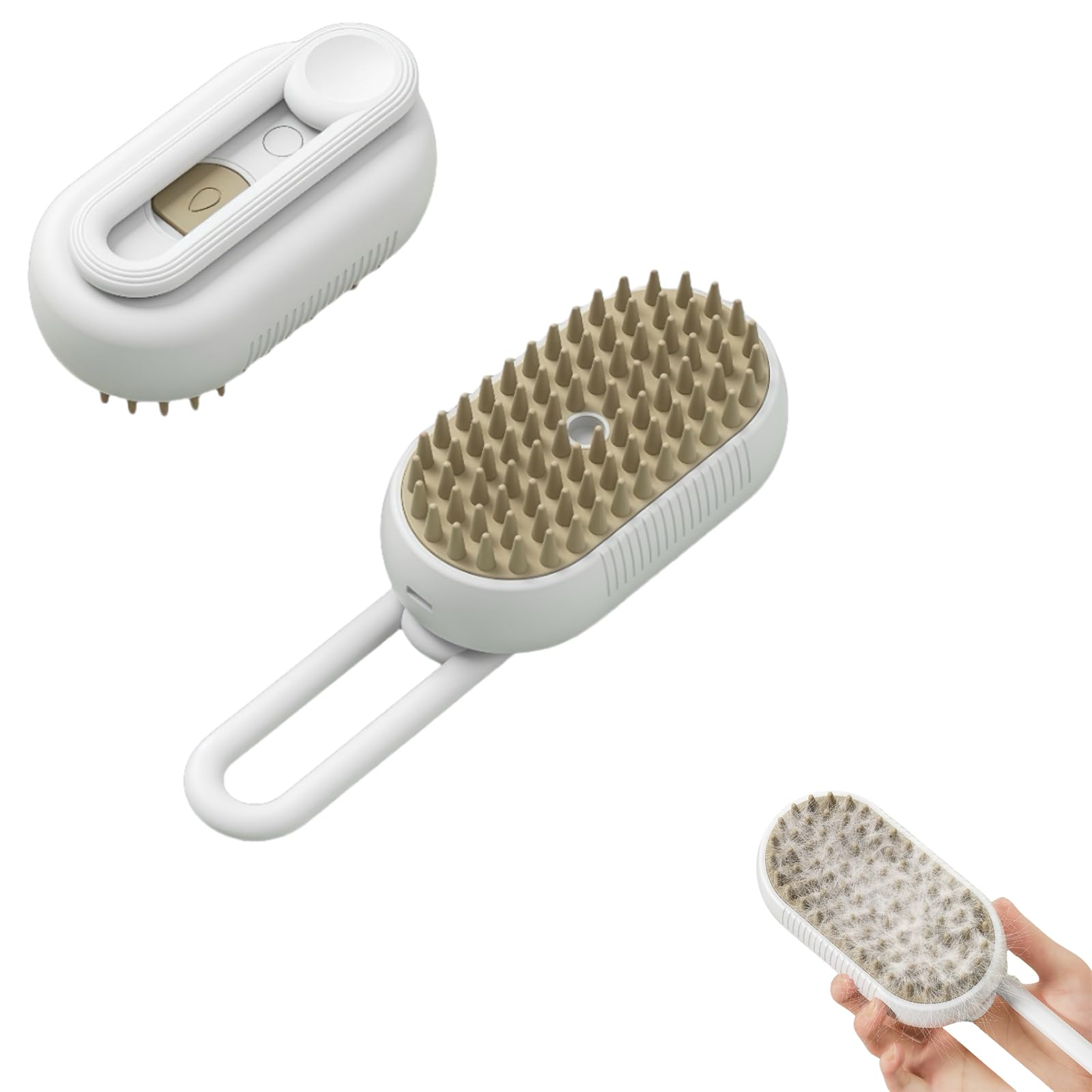 2025 New Comb for Cats Dogs, 3-In-1 Puffease Spritz Defur Comb for Cat and Dog,Self Cleaning 3 in 1 Pet Brush Pet Grooming Brush with Spray (White)