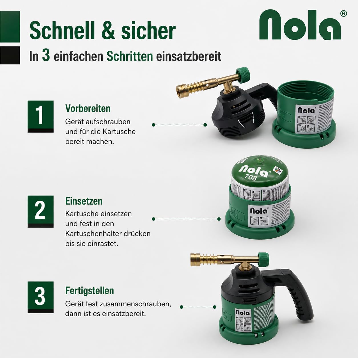 NOLA 12 x 190g Stechgaskartuschen Butangas EN417 Wintergas für Campingkocher, Lötbrenner, Gaslampe und Abflammgerät, Camping Gas Cartridge, Butane Gas, Made in Europe Art. 708