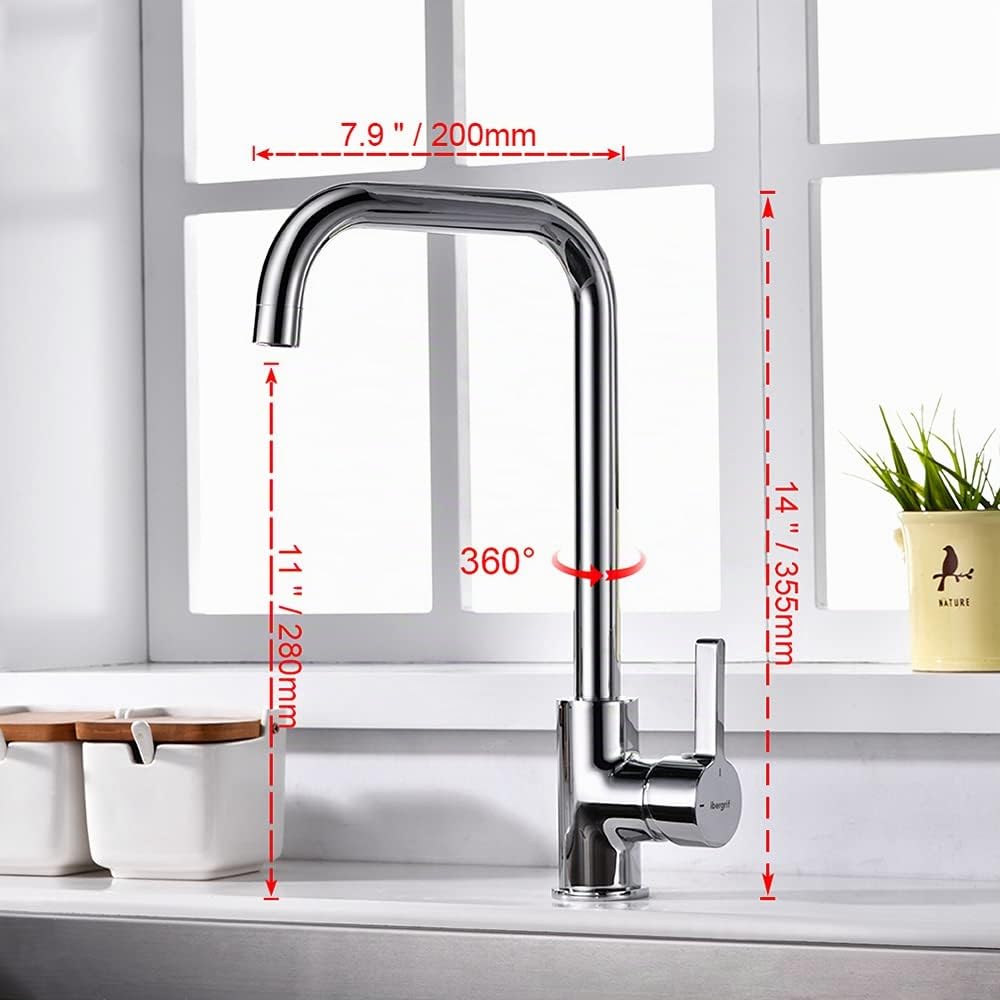Ibergrif M22105 Grifo de Cocina con Caño Alto, Grifo para Fregadero Giratorio 360 °, Cold Start, Ahorro de Energía, Cromado