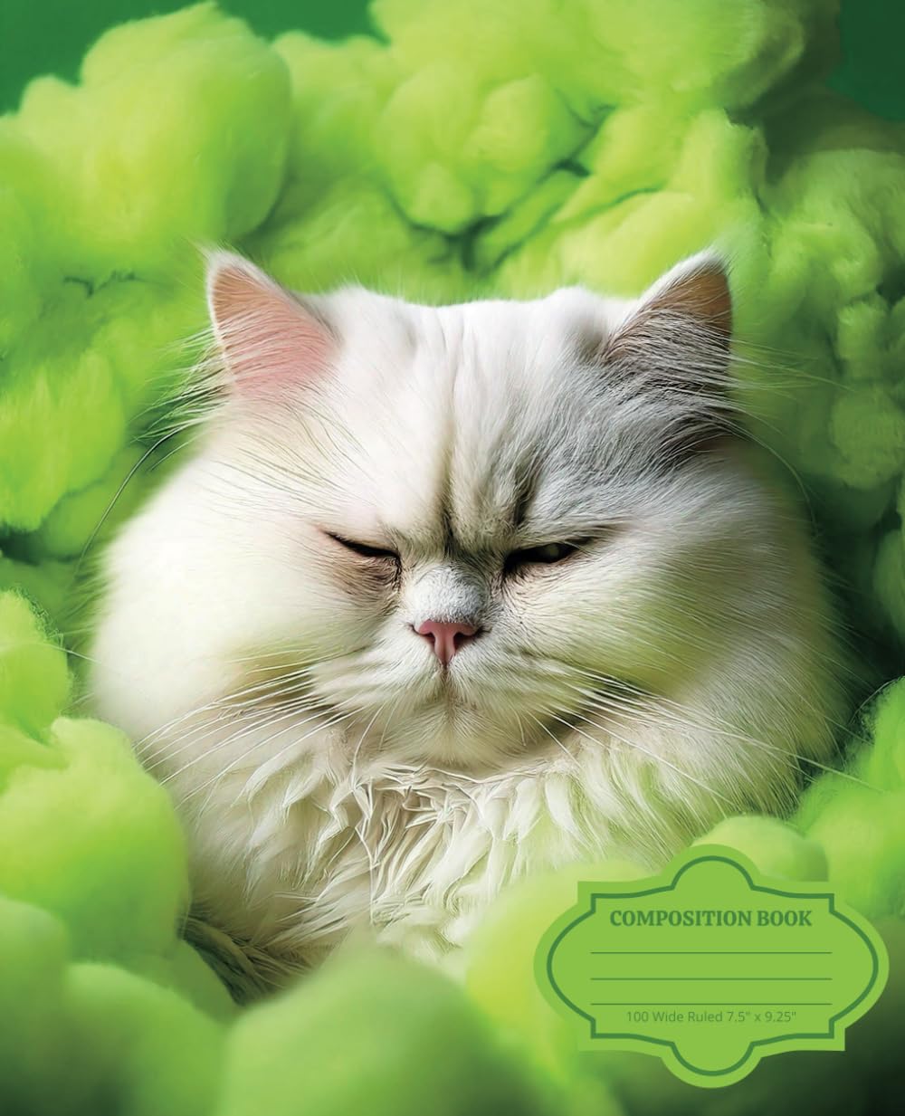 Fluffy Lime Cotton Candy Cat 7.5 x 9.25 Composition Notebook – The Perfect Blend of Fun and Function!