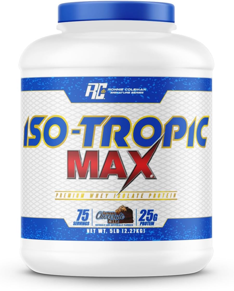 Whey Isolate Protein Powder, Pre Workout Shake Mix for Lean Muscle Mass & Post Workout Recovery, For Women & Men, Iso-Tropic Max, German Chocolate Cake Flavor, 5 lbs