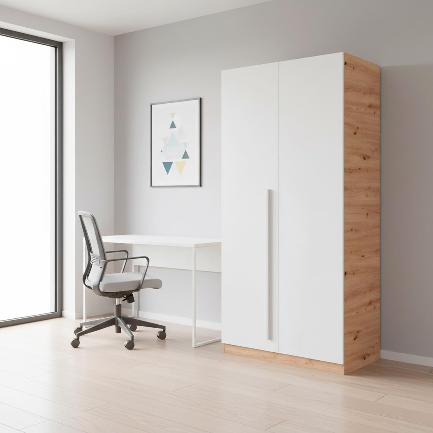 Arreditaly Armadio A 2 Ante Con Asta Appendiabiti E 3 Ripiani Armadietto Mobile Guardaroba Mobiletto Moderno Per Cameretta Camera Ragazzi 90 x 200 x 52 Cm Bianco E Rovere