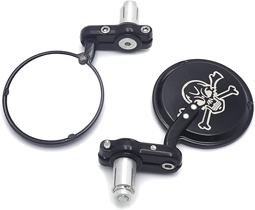 Miniatura 7 de HTTMT - Black Skull - Espejos de extremo para manillar redondos de 3 pulgadas, 78 pulgadas, 0.866 in, compatibles con bicicletas deportivas de