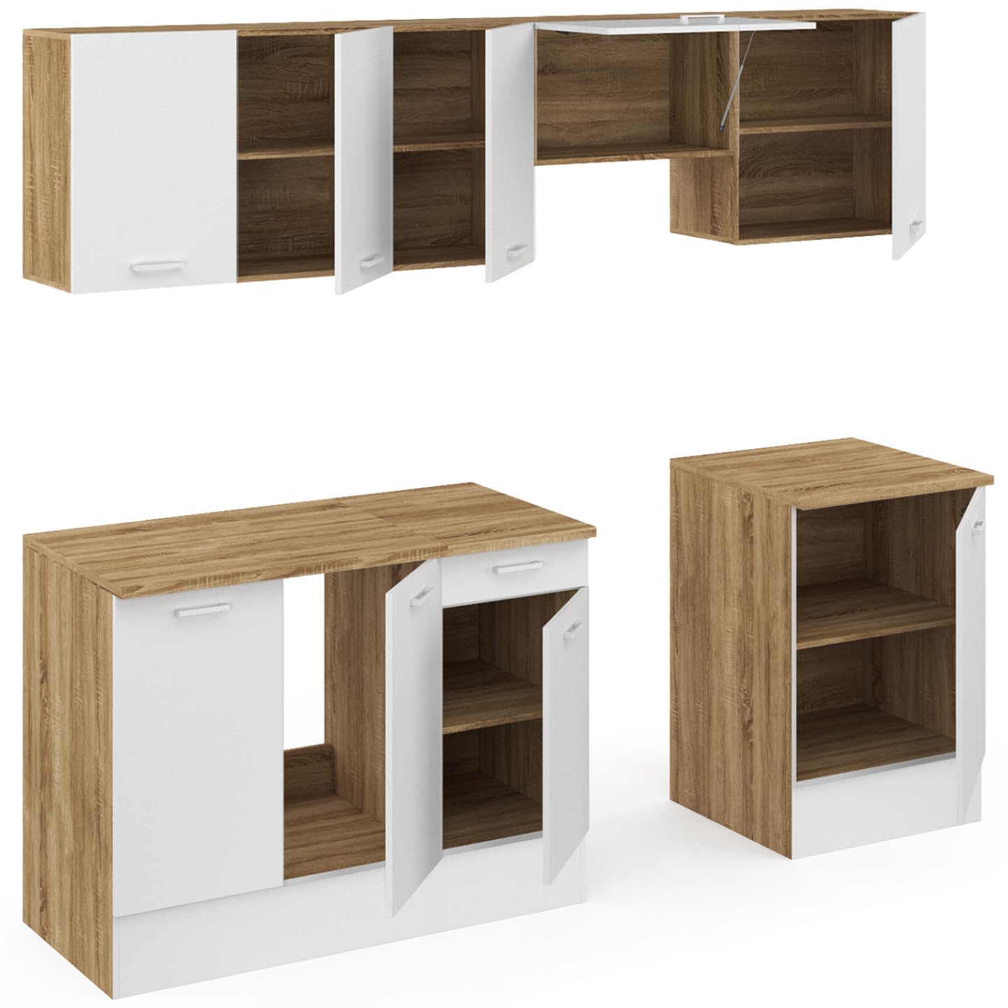 IDMarket - Cuisine complète 240 cm Subtil avec Plan de Travail 7 éléments Bois et Blanc