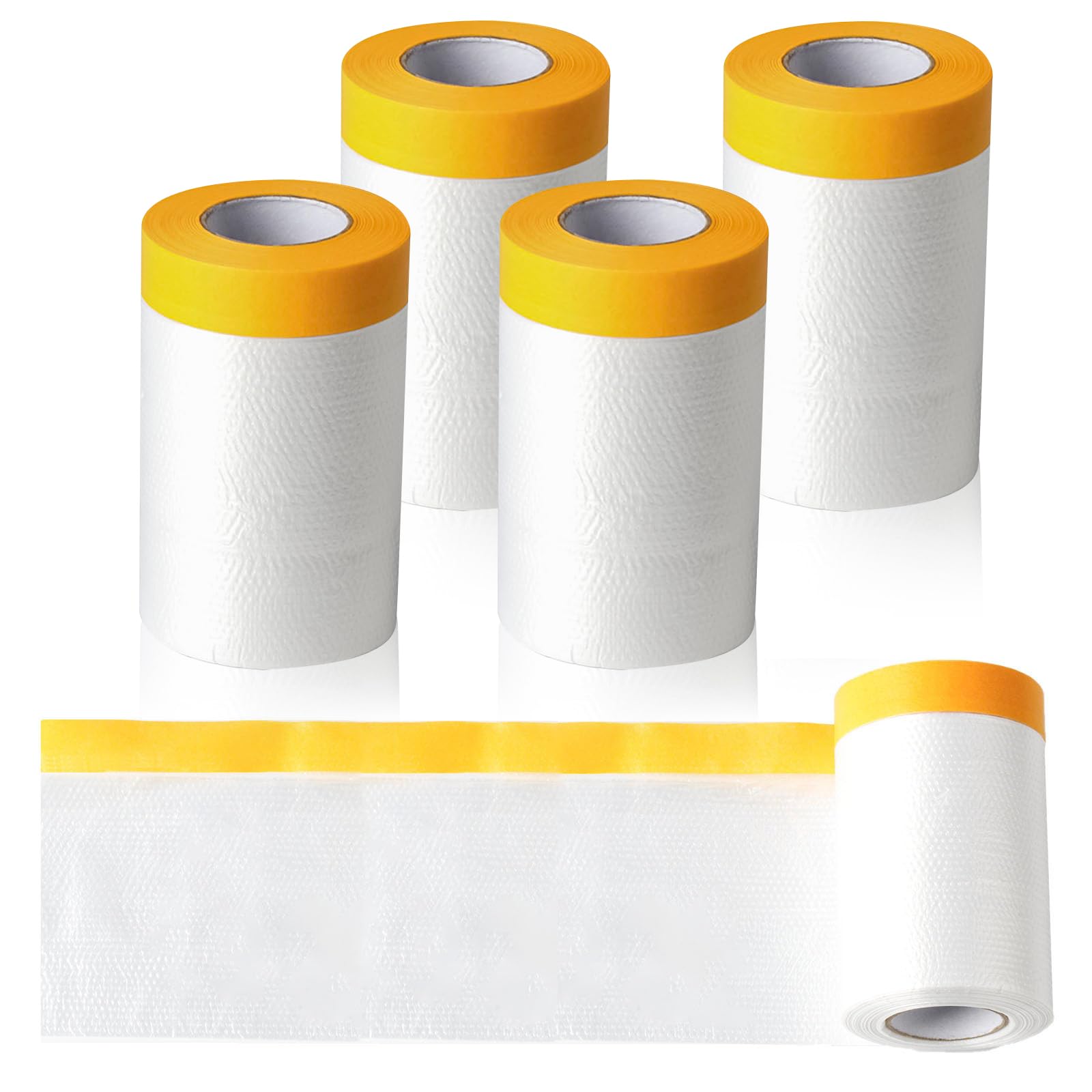 Pellicola di Mascheratura con Nastro Adesivo, 4 Rotolo di Pellicola Coprente con Nastro Adesivo per Pittore Trasparente, Nastro per Pittore Mascherare e Coprire Pittura, 55 cm x 20 m