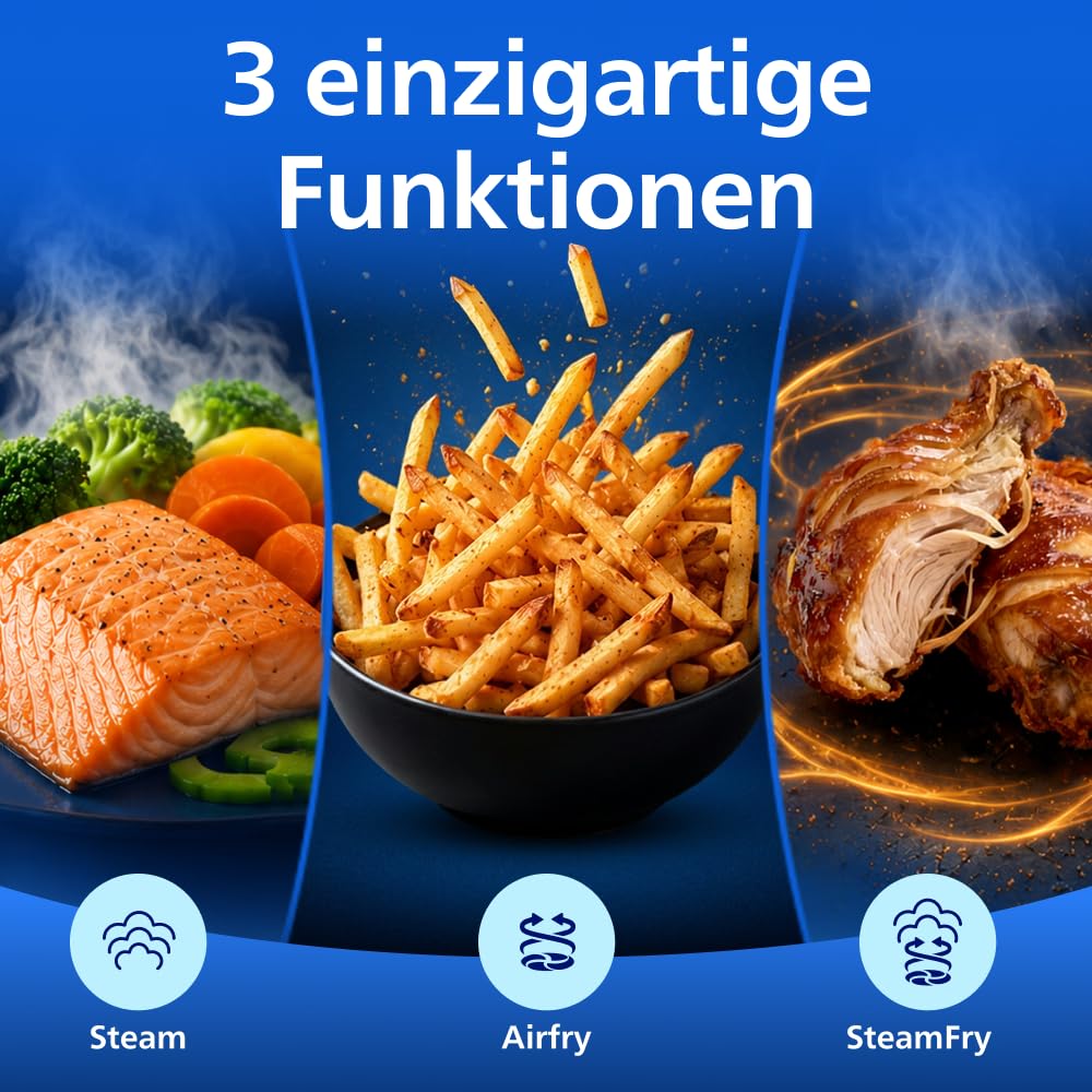 Philips Steam Airfryer 5000 Series Dual Basket Heißluftfritteuse 9L RapidAir Plus Dampfgar-Funktion NA550/00