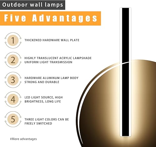 Miniatura 5 de Daoseolo Moderno aplique de pared LED de 47 pulgadas, aplique de pared impermeable IP65 con 3 modos de iluminación (3000 K4500 K6000 K), aplique de