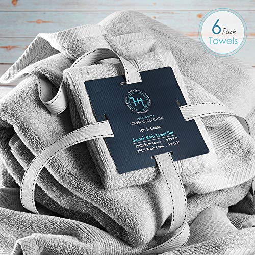 Image of Hearth & Harbor Bath Towels for Bathroom - 100% Ring Spun Cotton Luxury Bathroom Towels - Ultra Soft & Highly Absorbent, Bath Towels Set of 6 - Silver Gray