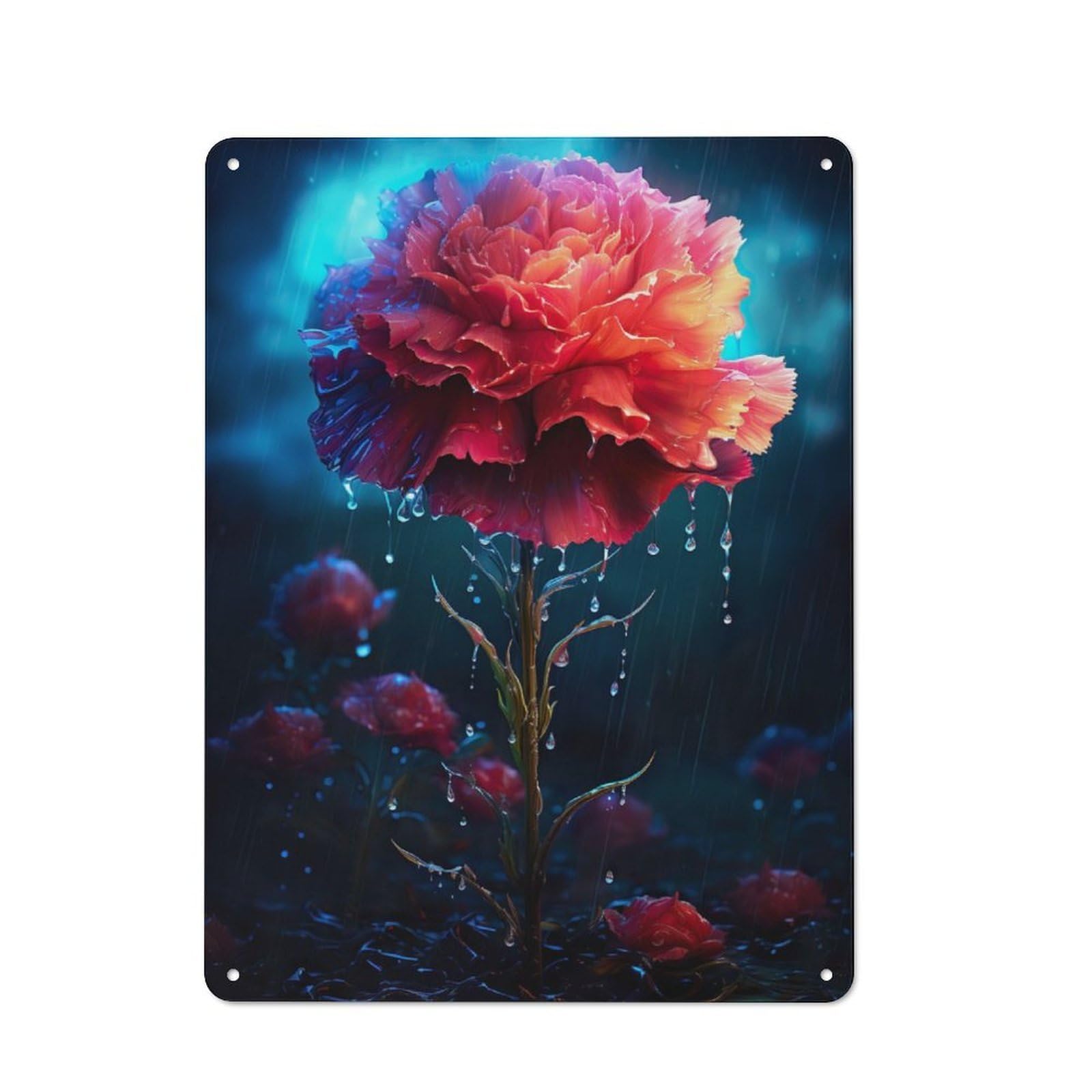 Junmoney Rainy Carnation Flower Tin Wall Plaque 40X30cm With For Bar Or Restaurant, Suited To Bar Decor Enthusiasts