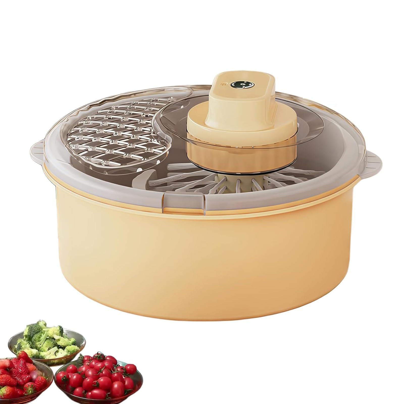 Centrifuga per Insalata E Lavatrice per Frutta E Verdura, Centrifuga Elettrica per Lattuga, Asciuga Verdure con Base Antiscivolo, Pulitore per Frutta E Verdura per La Yellow