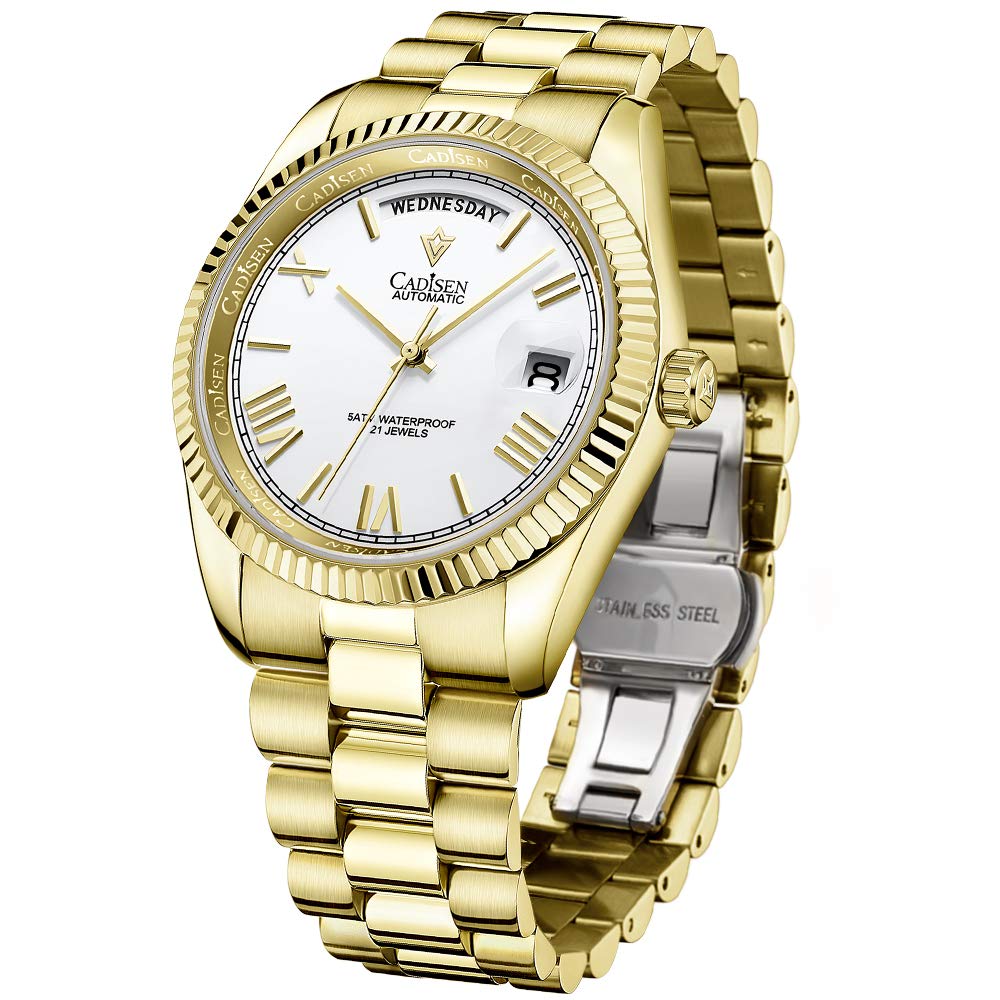 CADISEN Day-Date Homage Automatic Mechanical Watches, MIYOTA 8285 Movement, Sapphire Crystal, Stainless Steel Business Watches
