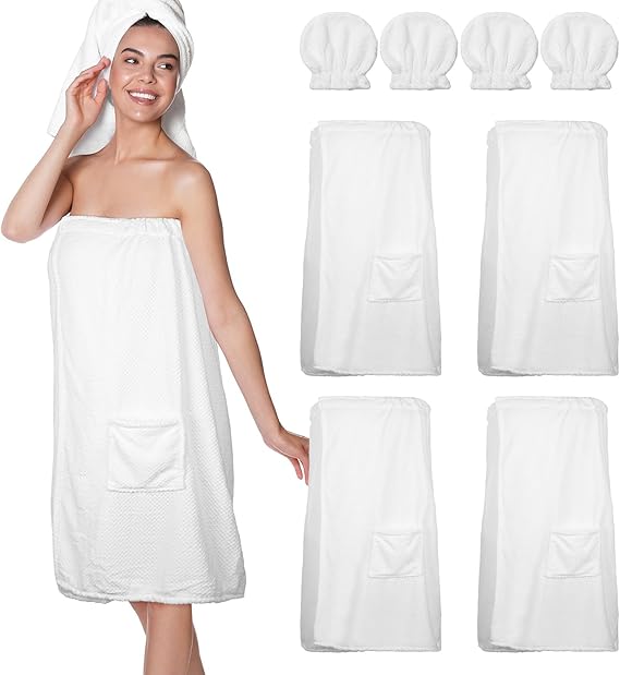 Kinlop 4 Set Towel Wrap for Women Waffle Spa Robe with