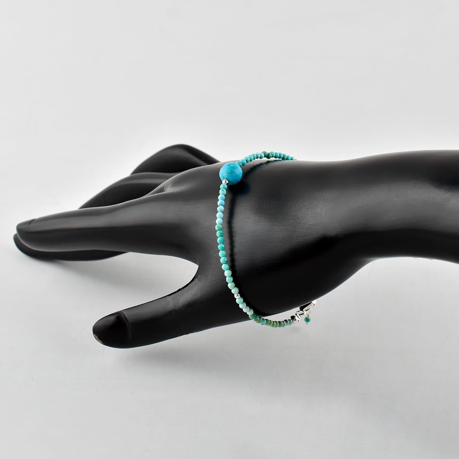 InfinityGemsArt Real American Turquoise Beads Bracelet, Designer Dainty Gemstone Jewelry, Natural Crystal, Birthstone, Gift for Women, Chakra Healing Crystals, 925 Sterling Silver 8 inch - Image 3