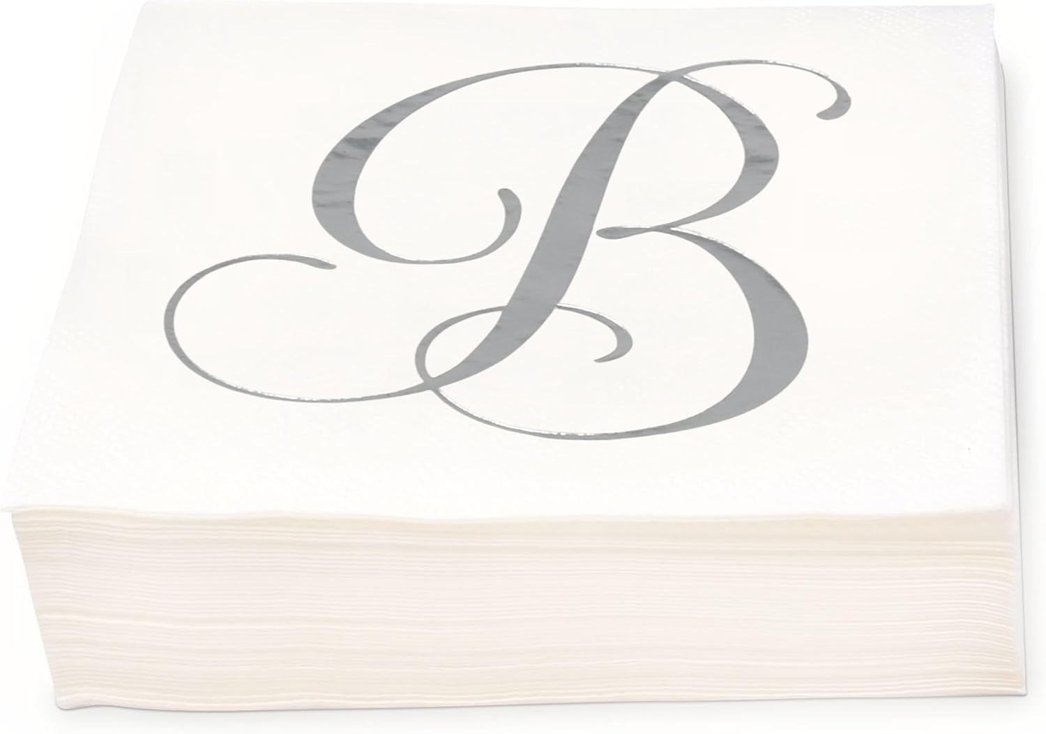 Gift Boutique 100 Silver Monogram Cocktail Napkins Letter B, Disposable Paper with Elegant Metallic Silver Foil, Perfect for Weddings, Parties & Showers (Pack of 2)