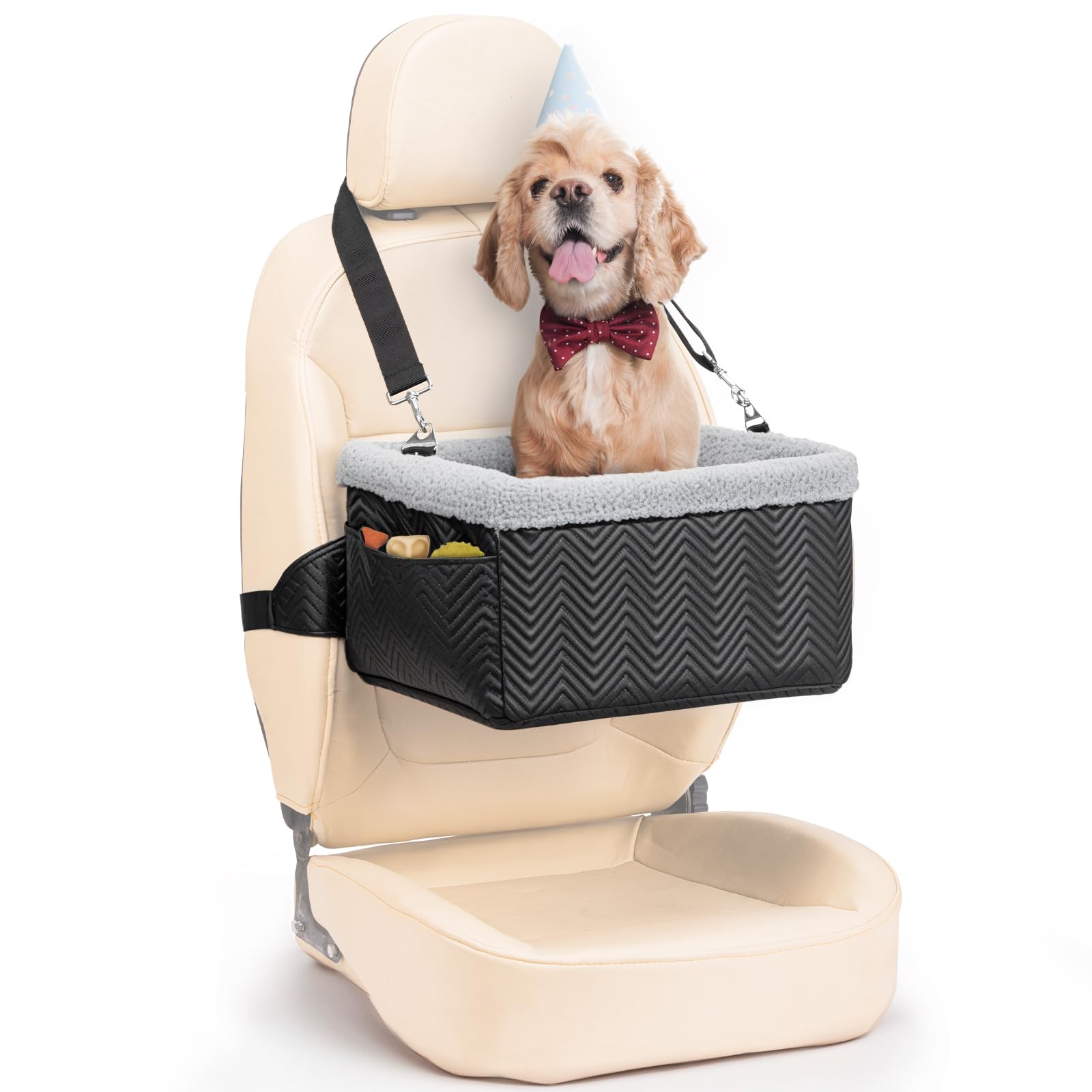 Leather Dog Car Seat for Small Dogs Under 20lbs, Dog Booster Seat with Metal Frame Construction Double-Layer Oxford Puppy Car Seats with Safety Leash Perfect for Small Pets Dogs Cats