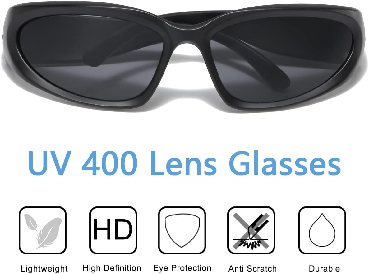 Wrap Around Sports Sunglasses for Men Women Fashion Oval Thick Frame Lightweight Durable Plastic for Outdoor UV400 - Image 5