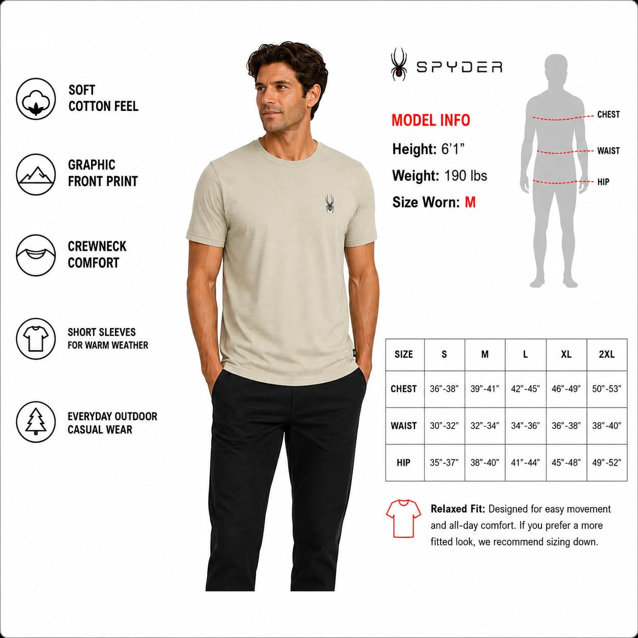 Spyder Camisetas para hombre, mezcla de algodón suave, manga corta, cuello redondo, camisetas casuales para uso diario