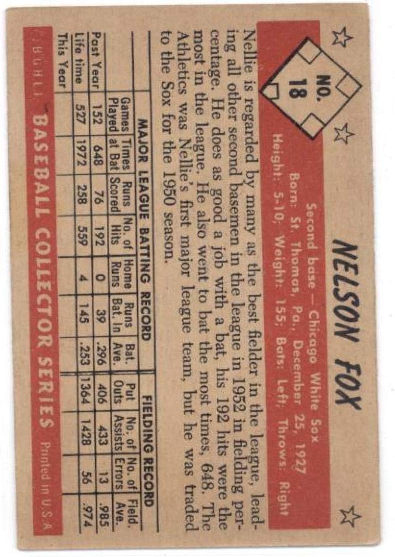 1953 Bowman Color #18 Nellie Fox White Sox MLB Baseball Card EX Excellent