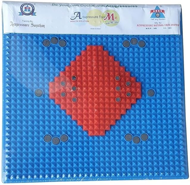 Acupressure Mat for Back Pain Relief, Small Size 3x3x3 Inches, With Pyramids and Magnets (Blue)